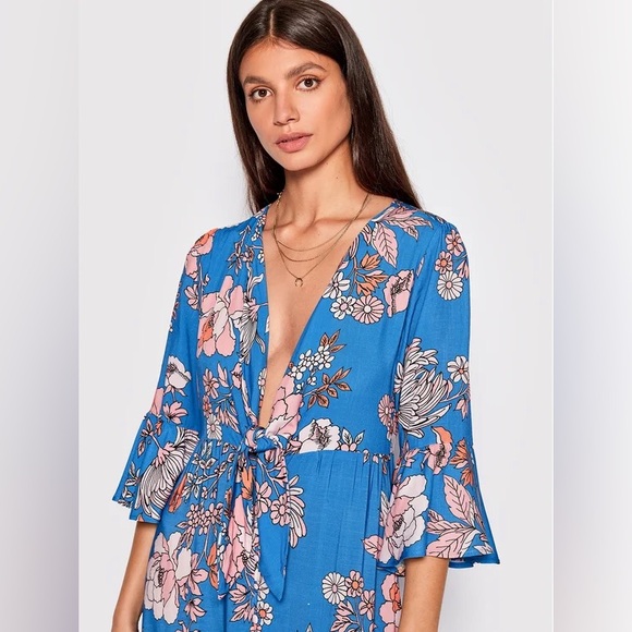 Maaji Floret Myla Kimono Blue Floral Cover Up Maxi Dress Size‎ Small - Picture 2 of 14